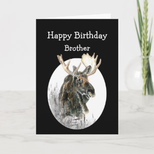 Carte Frère Anniversaire Élan Aquarelle Animal Ancien