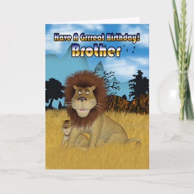 Carte Frère Anniversaire - Lion Et Cub (Devant)