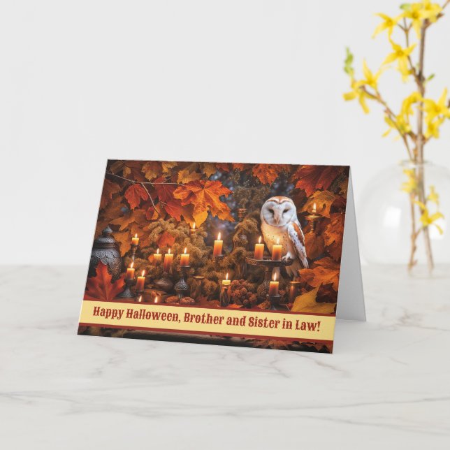 Carte Frère et soeur en droit Bonne Chouette d'Halloween (Fleur jaune)