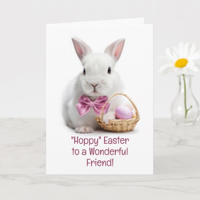 Carte Friend Happy Easter Cute Bunny with Little Basket (Petite plante)