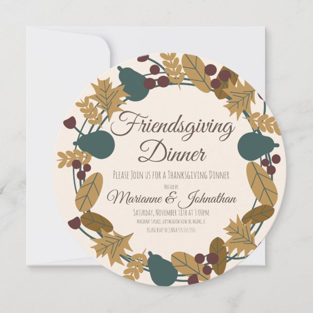 Carte Friendsgiving Green Leaf Thanksgiving Wreath (Devant)