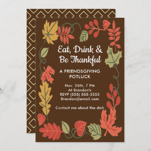 Carte Friendsgiving Potluck Brown Thanksgiving Invitatio