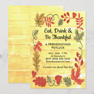 Carte Friendsgiving Potluck Yellow Wood Design Invitatio