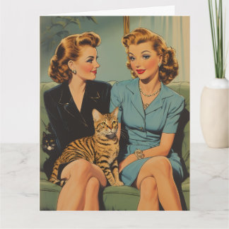 CARTE FRIENDSHIP CAT MOM HELLO RETRO GREETING CARD