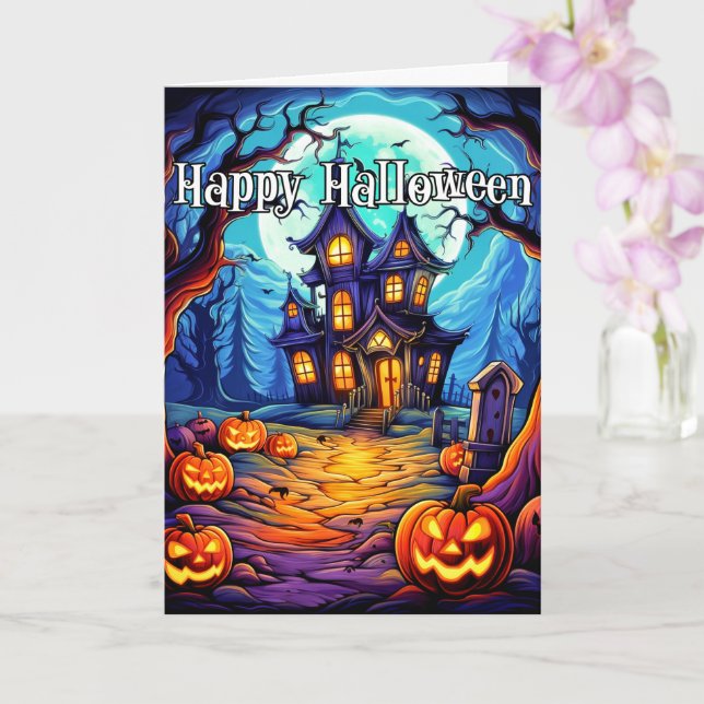 Carte Frightful Haunted House | Bonne Halloween (Orchidée)