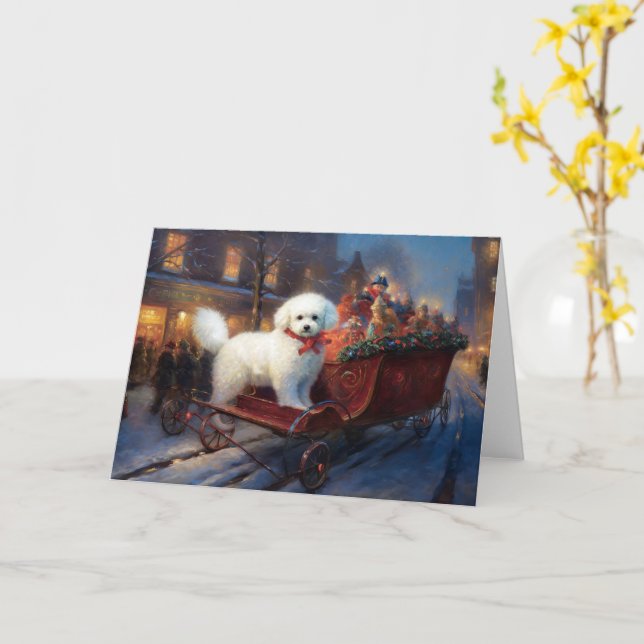 Carte Frise de Bichon Frise Festin de Noël (Fleur jaune)