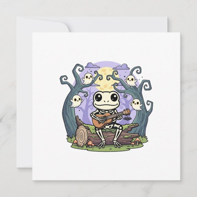 Carte Frog Skeleton Playing Ukulele with Ghosts (Devant)