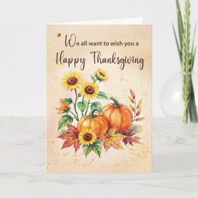 Carte From All of Us on Thanksgiving Sunflowers Pumpkins (Devant)