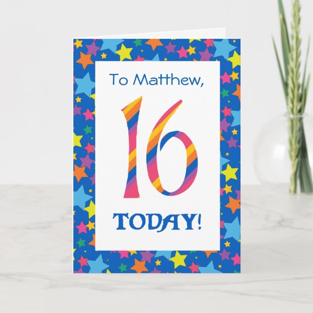 Carte Front personnalisé 16e anniversaire Bright Stripes (Devant)