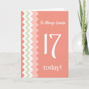 Carte Front personnalisé 17e anniversaire, Coral, Chevro