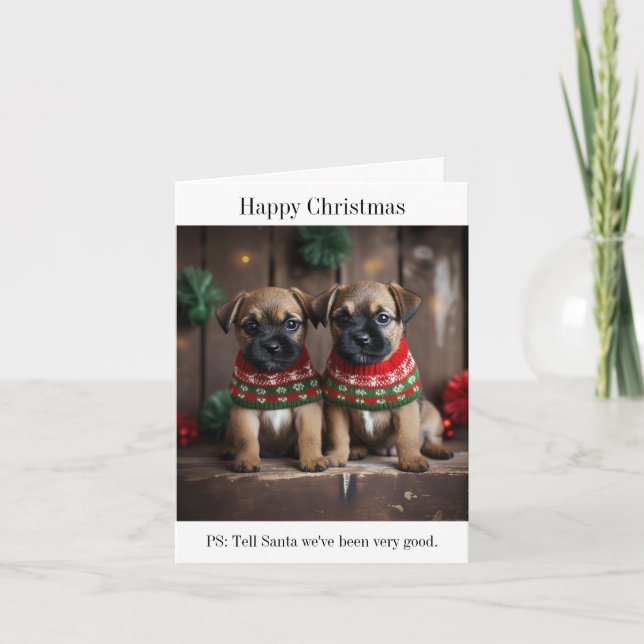 Carte Frontale Chiots Terrier dans les pulls de Noël (Devant)