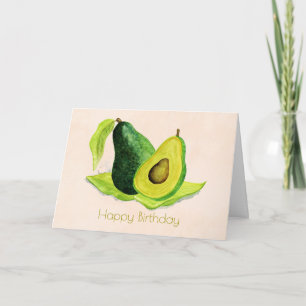 Carte Fruit vert Avocado en aquarelles Joyeux anniversai
