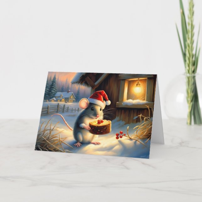 Carte Fruitcake de la souris magique d'hiver Noël (Devant)