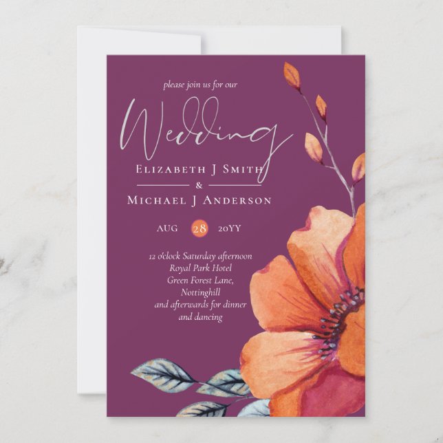 Carte Fuchsia Ginger Automne Mariages de automne Invitat (Devant)