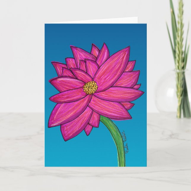 Carte Fuchsia Pink Flower with blue background (Devant)