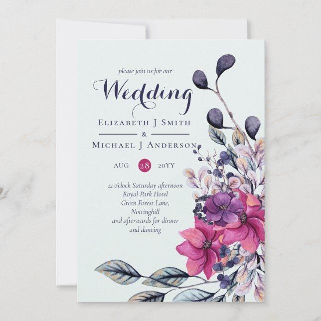 Carte Fuchsia Sage Automne Mariages de automne Invitatio (Devant)