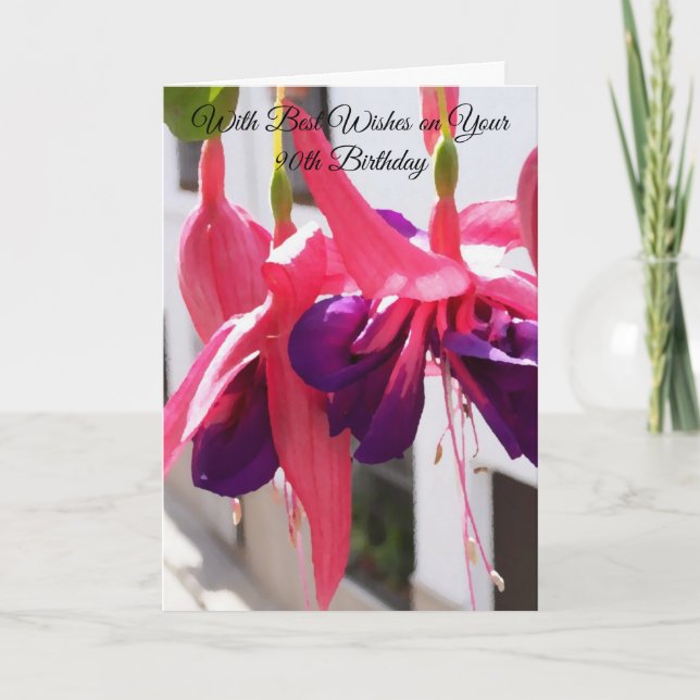 Carte Fuchsias rose Floral Personnalisé 90e anniversaire (Devant)