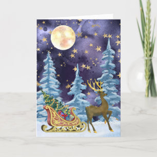 Carte Full Moon over Reindeer With Sleigh