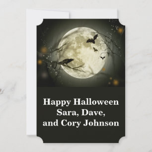 Carte Full moon with a Crow and Bats Stamp Flat Card
