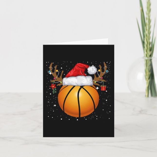 Carte Fun Basketball Reindeer Santa Hat Noël (Devant)