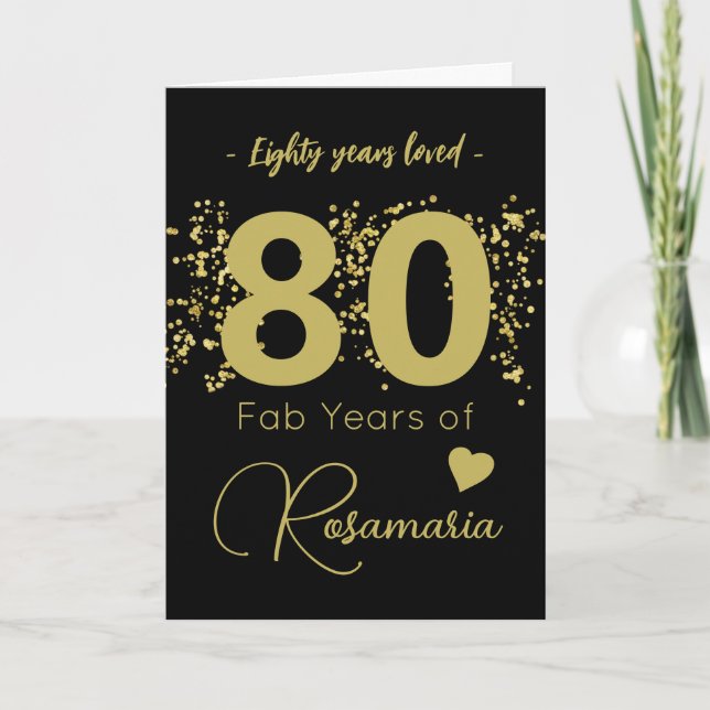 Carte Fun Black Gold Parties scintillant 80e Anniversair (Devant)