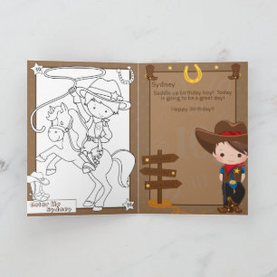 Carte Fun Boys Cowboy Coloring Page Joyeux anniversaire