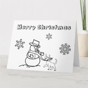 Carte Fun Christmas Snowman avec Dog Color Me Card