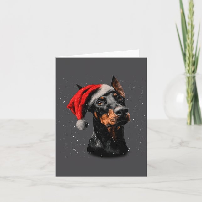 Carte Fun Doberman Dog Christmas Lights Santa Hat Long S (Devant)