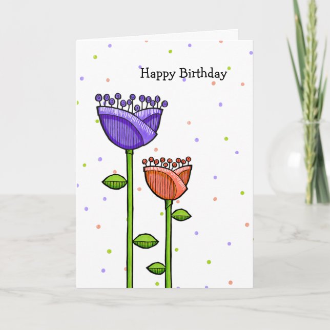 Carte Fun Doodle Flowers pourpre oranges points Annivers (Devant)