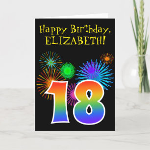 Carte Fun Fireworks + Rainbow Motif "18" Anniversaire #