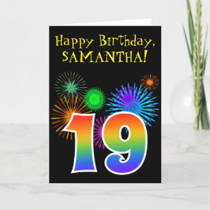Carte Fun Fireworks + Rainbow Motif "19" Anniversaire #