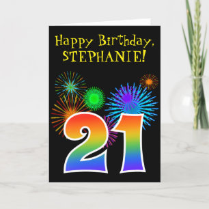 Carte Fun Fireworks + Rainbow Motif "21" Anniversaire #