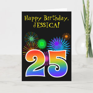 Carte Fun Fireworks + Rainbow Motif "25" Anniversaire #
