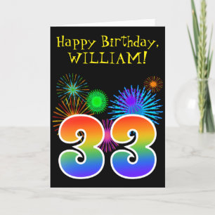 Carte Fun Fireworks + Rainbow Motif "33" Anniversaire #