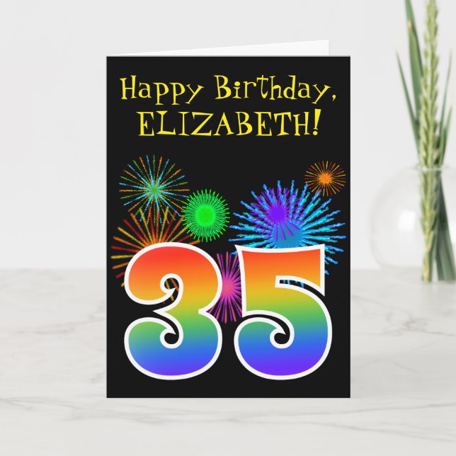Carte Fun Fireworks + Rainbow Motif "35" Anniversaire # (Devant)