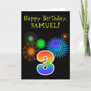 Carte Fun Fireworks + Rainbow Motif "3" Anniversaire #