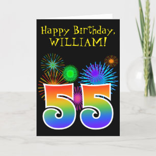 Carte Fun Fireworks + Rainbow Motif "55" Anniversaire #