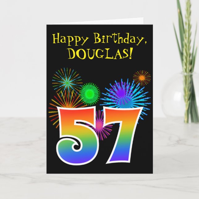 Carte Fun Fireworks + Rainbow Motif "57" Anniversaire # (Devant)