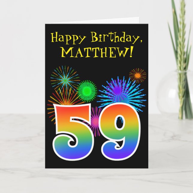 Carte Fun Fireworks + Rainbow Motif "59" Anniversaire # (Devant)