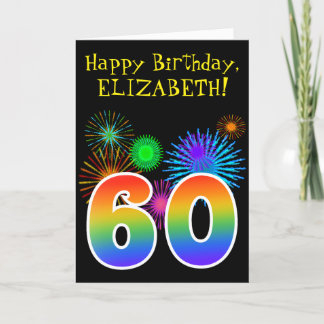 Carte Fun Fireworks + Rainbow Motif "60" Anniversaire #