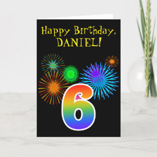 Carte Fun Fireworks + Rainbow Motif "6" Anniversaire #