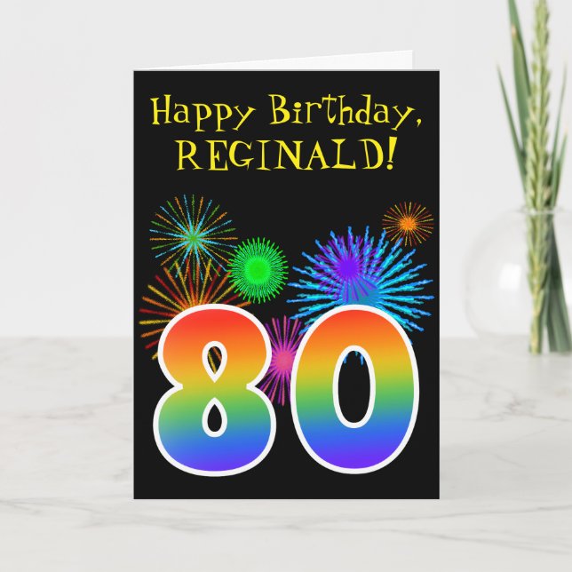 Carte Fun Fireworks + Rainbow Motif "80" Anniversaire # (Devant)