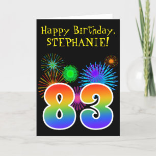 Carte Fun Fireworks + Rainbow Motif "83" Anniversaire #