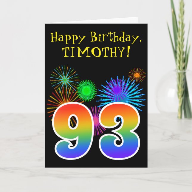 Carte Fun Fireworks + Rainbow Motif "93" Anniversaire # (Devant)