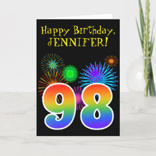 Carte Fun Fireworks + Rainbow Motif "98" Anniversaire #