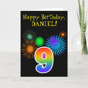 Carte Fun Fireworks + Rainbow Motif "9" Anniversaire #