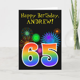 Carte Fun Fireworks + Rainbow Pattern "65" Birthday #