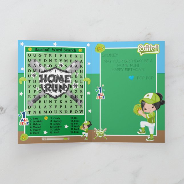 Carte Fun Girls Softball Word Recherche Joyeux Anniversa (Intérieur)