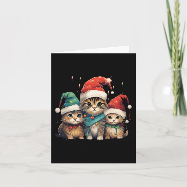 Carte Fun Kittens Noël Noël Noël Arbre lumières Noël Cha (Devant)