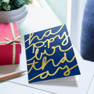Carte Fun Navy Blue Faux Gold Business Joyeux anniversai